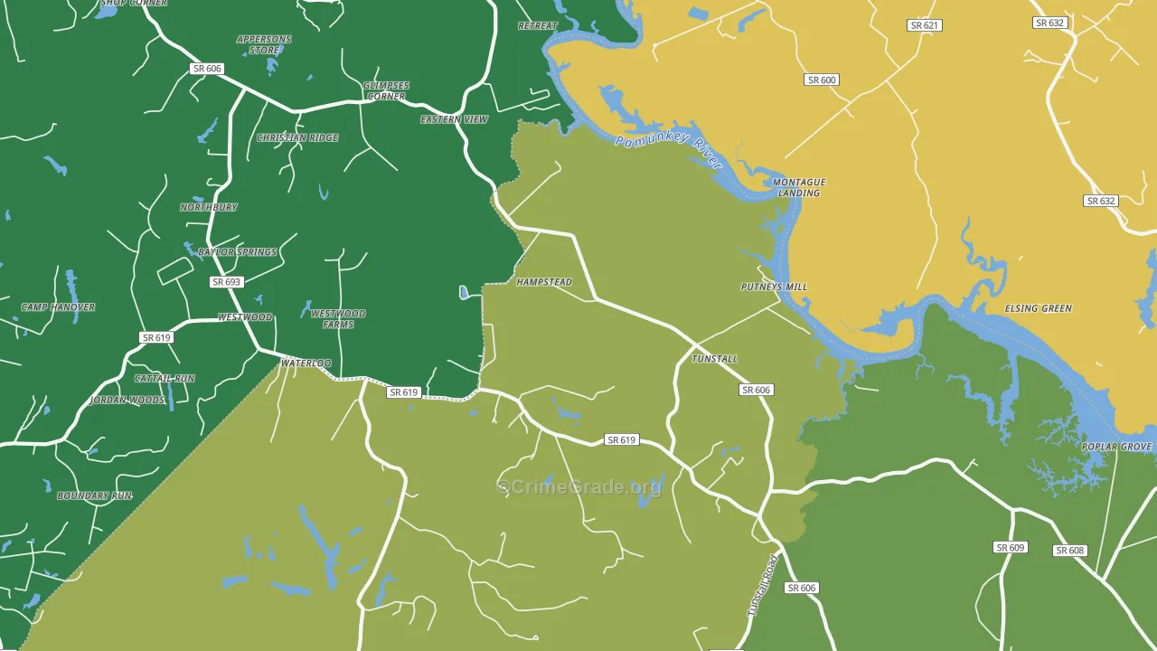 Tunstall, VA Map of Drug-Related Crime Rates