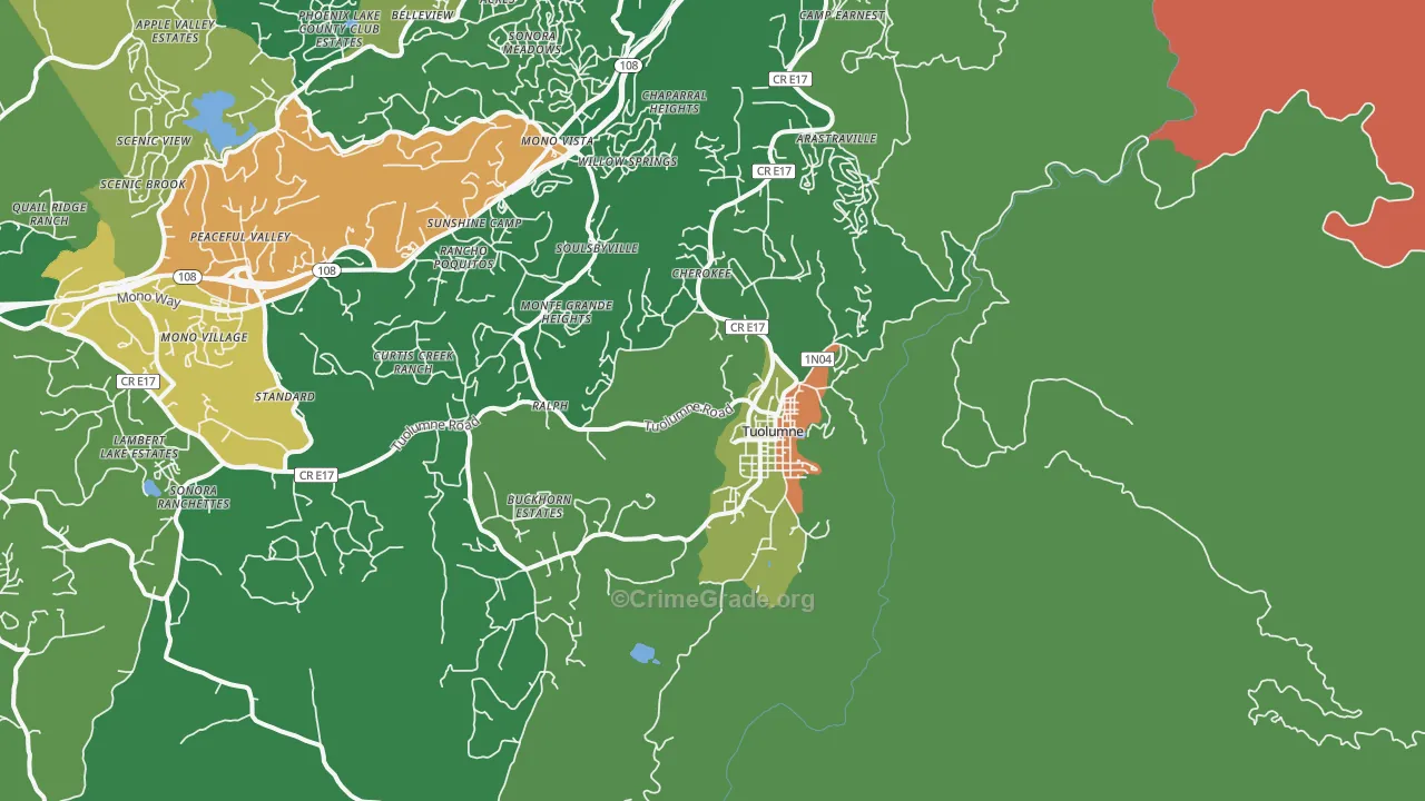 Tuolumne, CA Map of Drug-Related Crime Rates