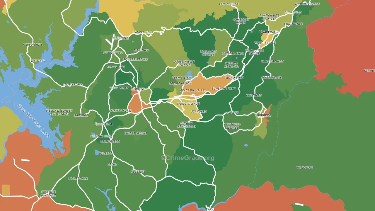 Tuolumne County, CA Map of Drug-Related Crime Rates