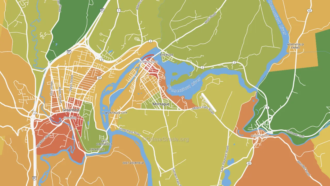 Turners Falls, MA Map of Drug-Related Crime Rates