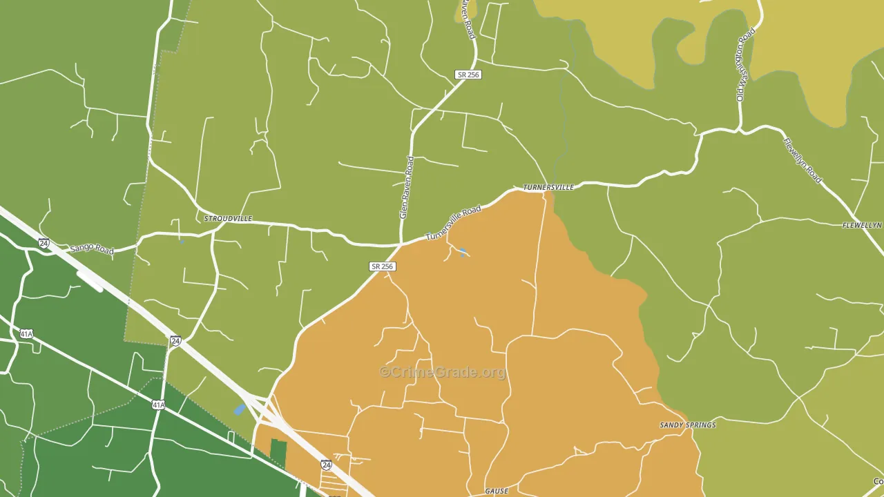 Turnersville, TN Map of Drug-Related Crime Rates