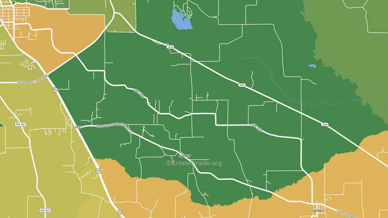 Turney, TX Map of Drug-Related Crime Rates