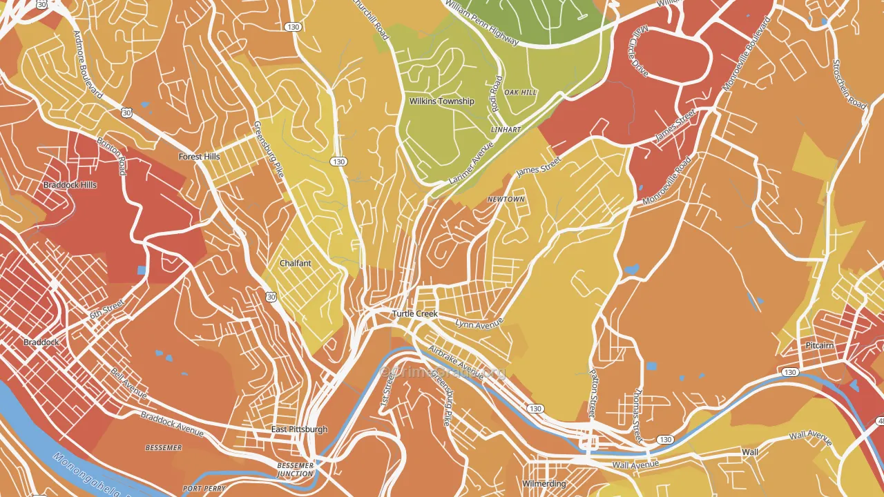 Turtle Creek, PA Map of Drug-Related Crime Rates