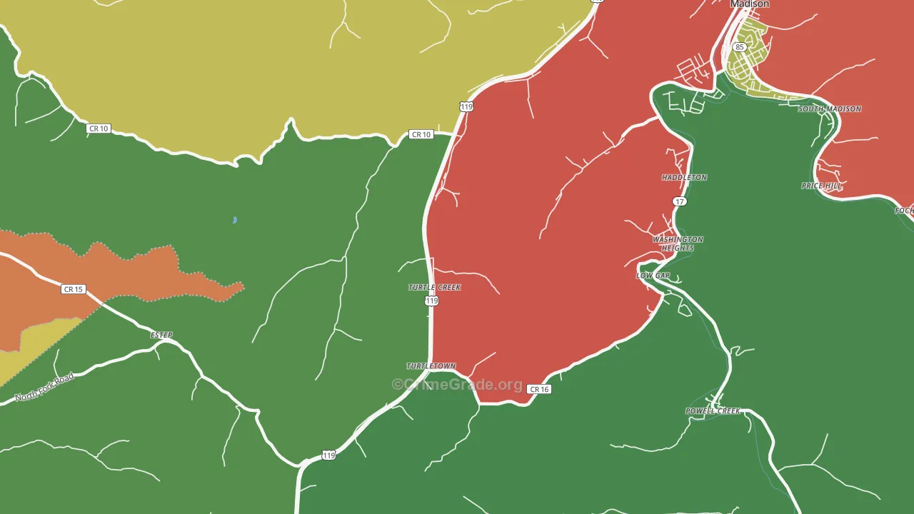 Turtle Creek, WV Map of Drug-Related Crime Rates