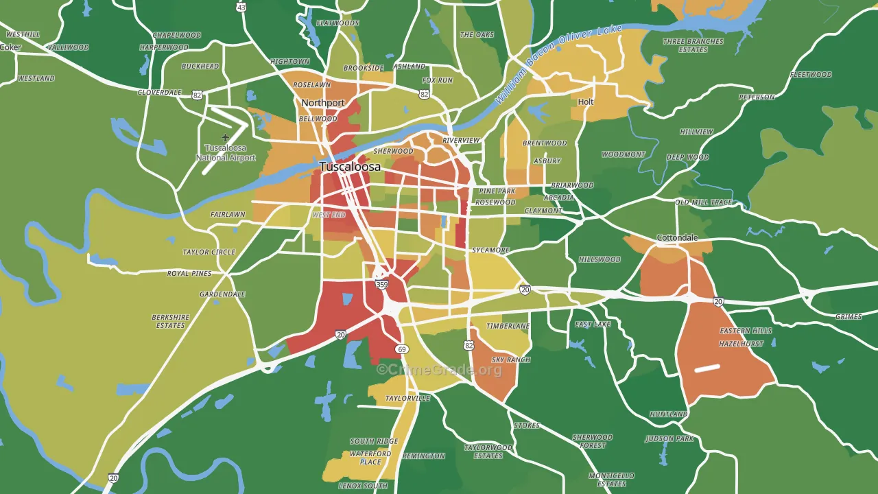 Tuscaloosa, AL Map of Drug-Related Crime Rates