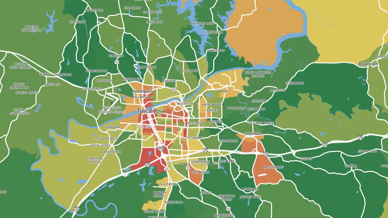 Tuscaloosa County, AL Map of Drug-Related Crime Rates