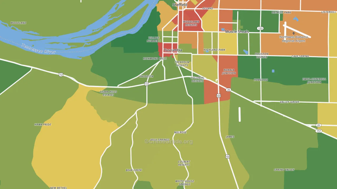 Tuscumbia, AL Map of Drug-Related Crime Rates