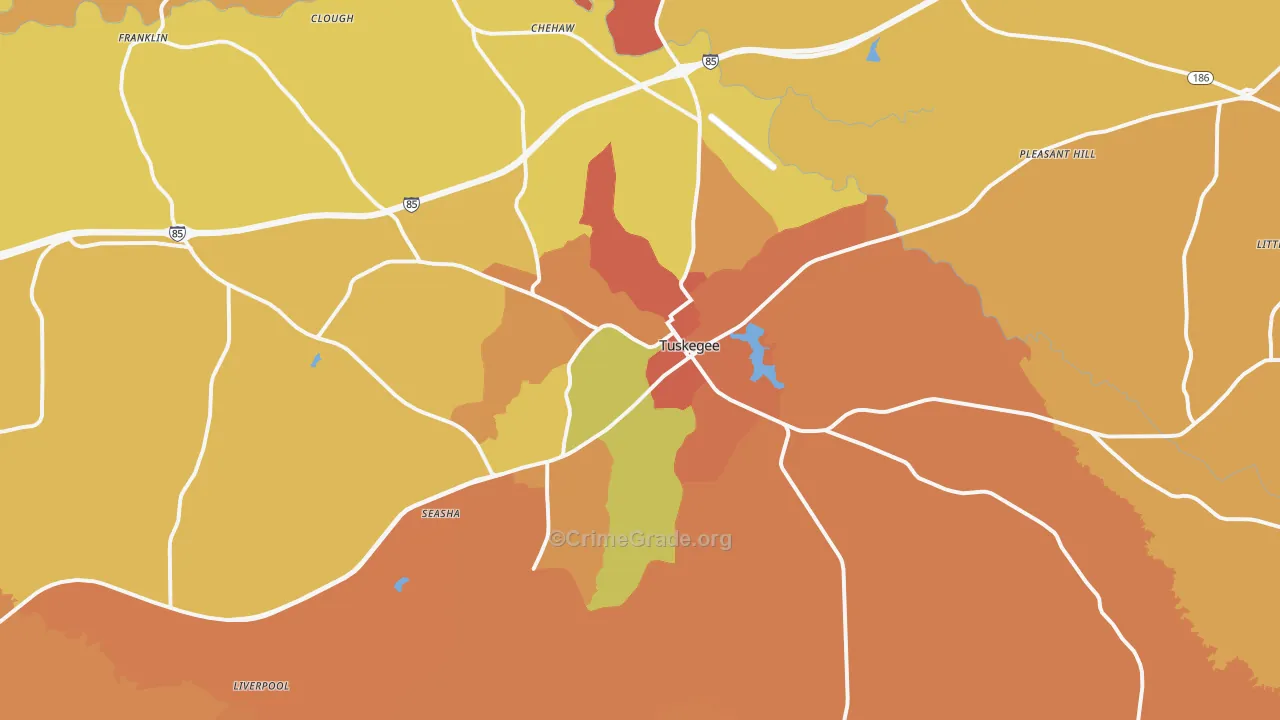 Tuskegee, AL Map of Drug-Related Crime Rates