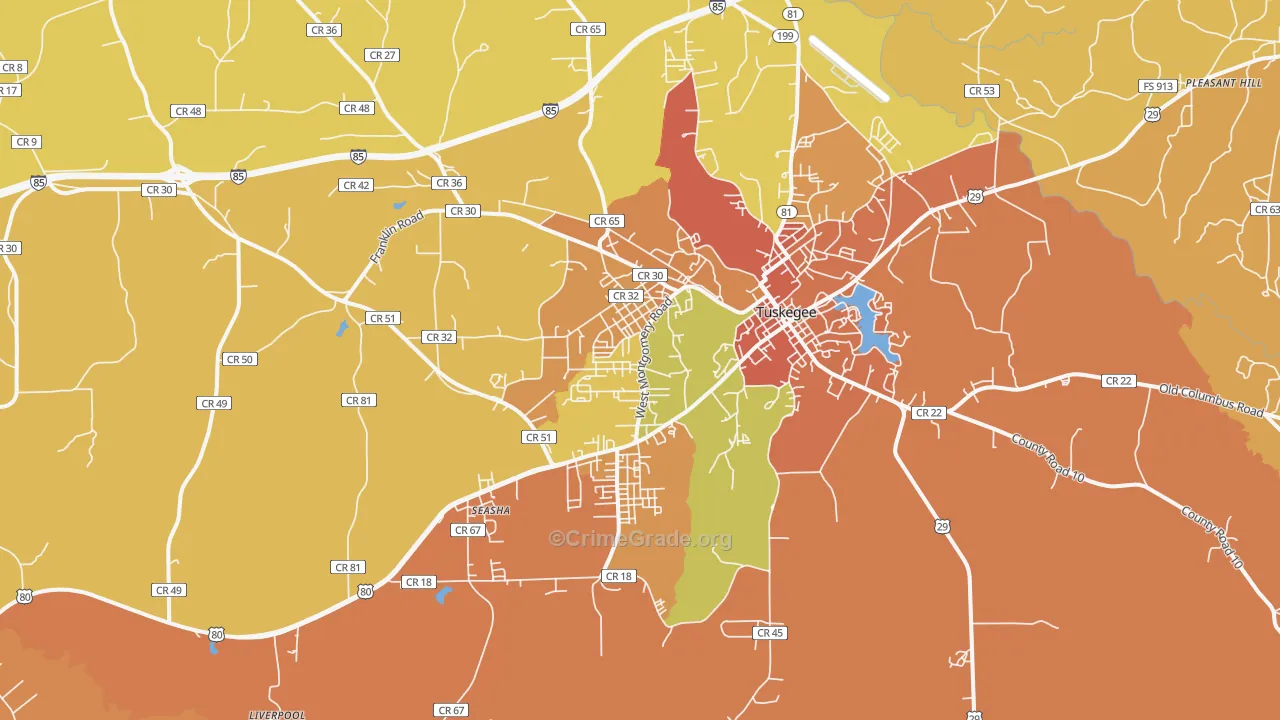 Tuskegee Institute, AL Map of Drug-Related Crime Rates