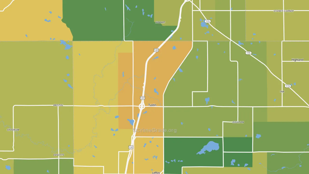 Tustin, MI Map of Drug-Related Crime Rates