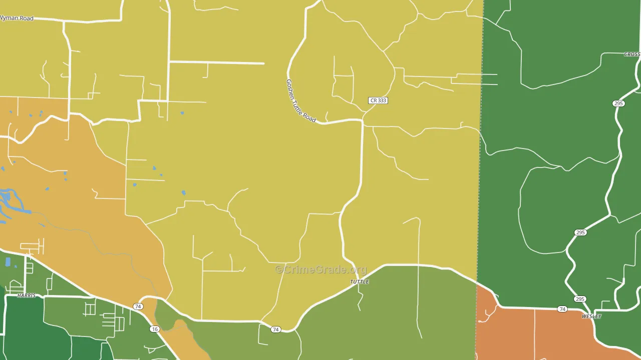 Tuttle, AR Map of Drug-Related Crime Rates