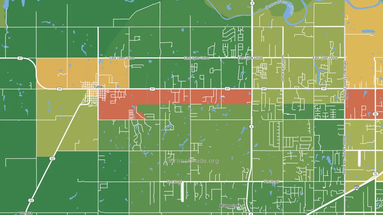Tuttle, OK Map of Drug-Related Crime Rates