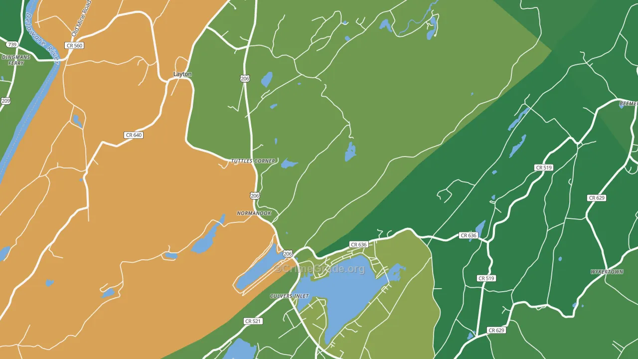Tuttles Corner, NJ Map of Drug-Related Crime Rates