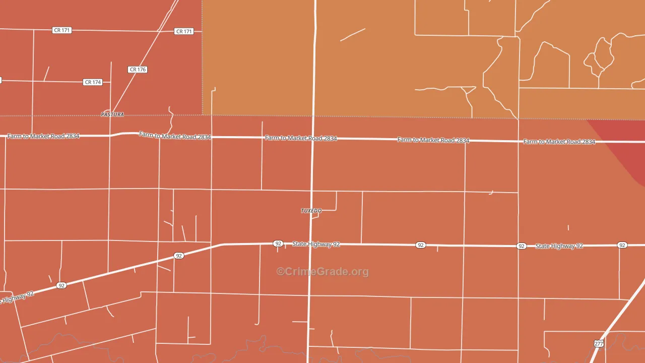 Tuxedo, TX Map of Drug-Related Crime Rates
