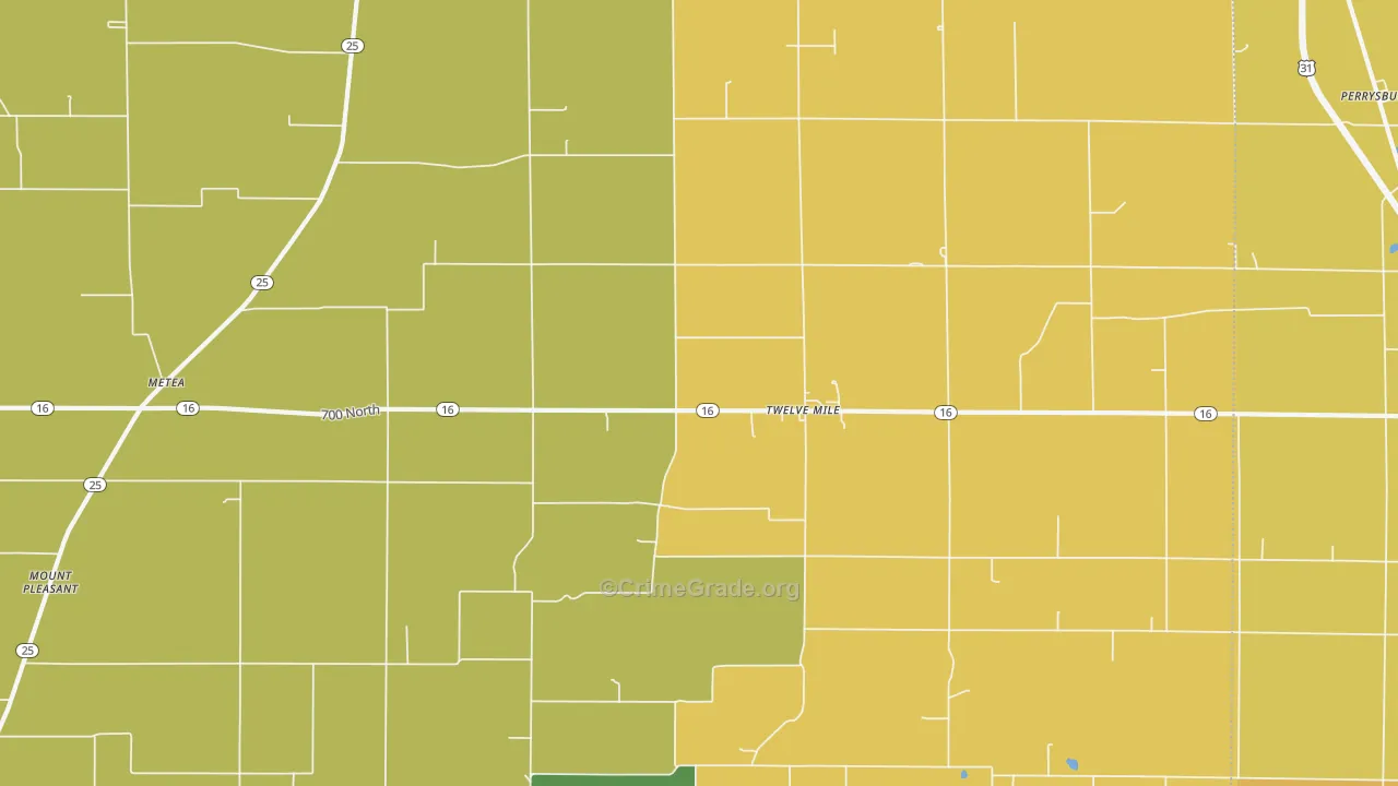 Twelve Mile, IN Map of Drug-Related Crime Rates