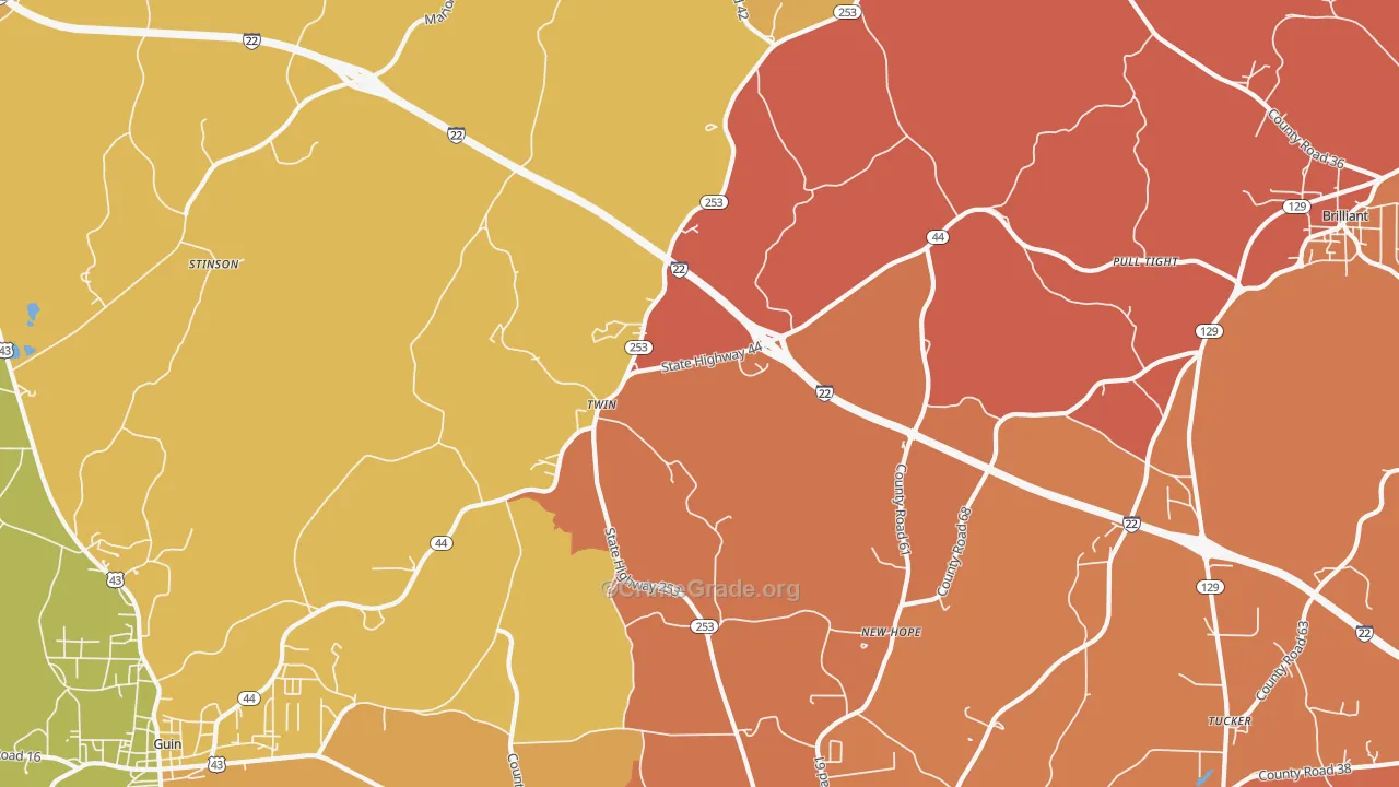 Twin, AL Map of Drug-Related Crime Rates