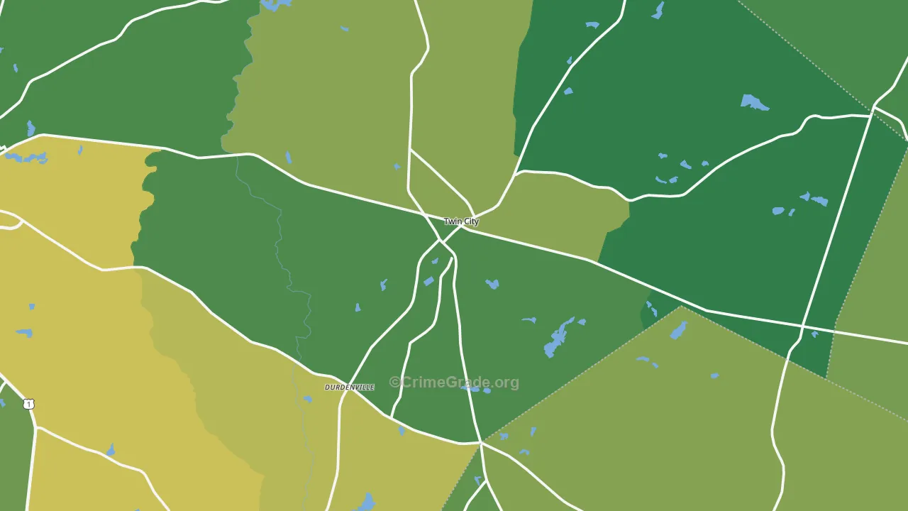 Twin City, GA Map of Drug-Related Crime Rates
