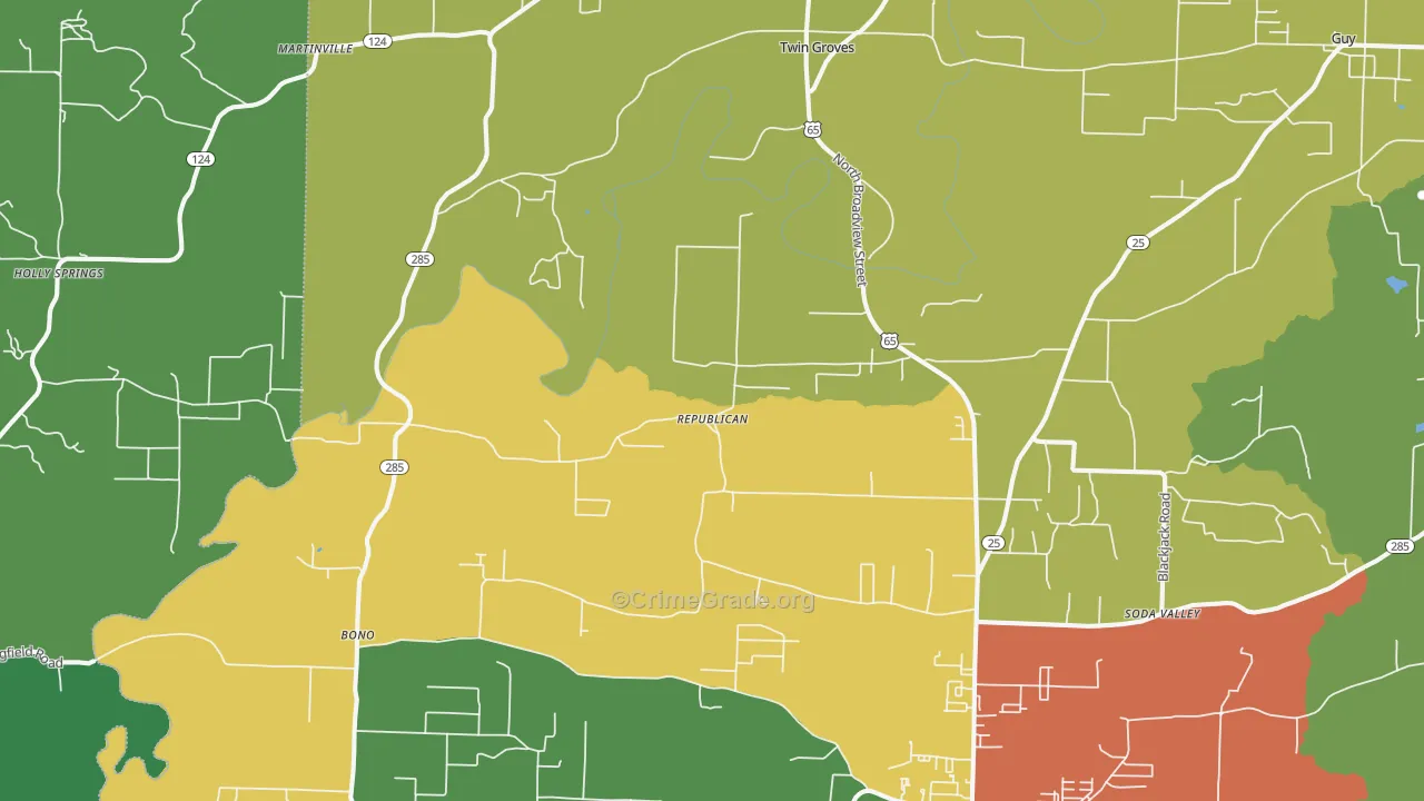 Twin Groves, AR Map of Drug-Related Crime Rates