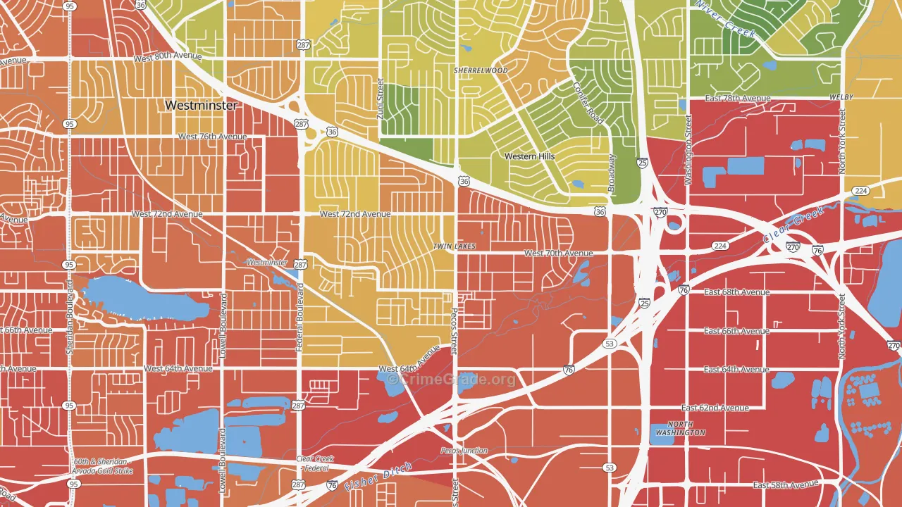 Twin Lakes, Denver, CO Map of Drug-Related Crime Rates