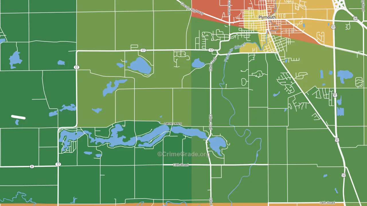 Twin Lakes, IN Map of Drug-Related Crime Rates
