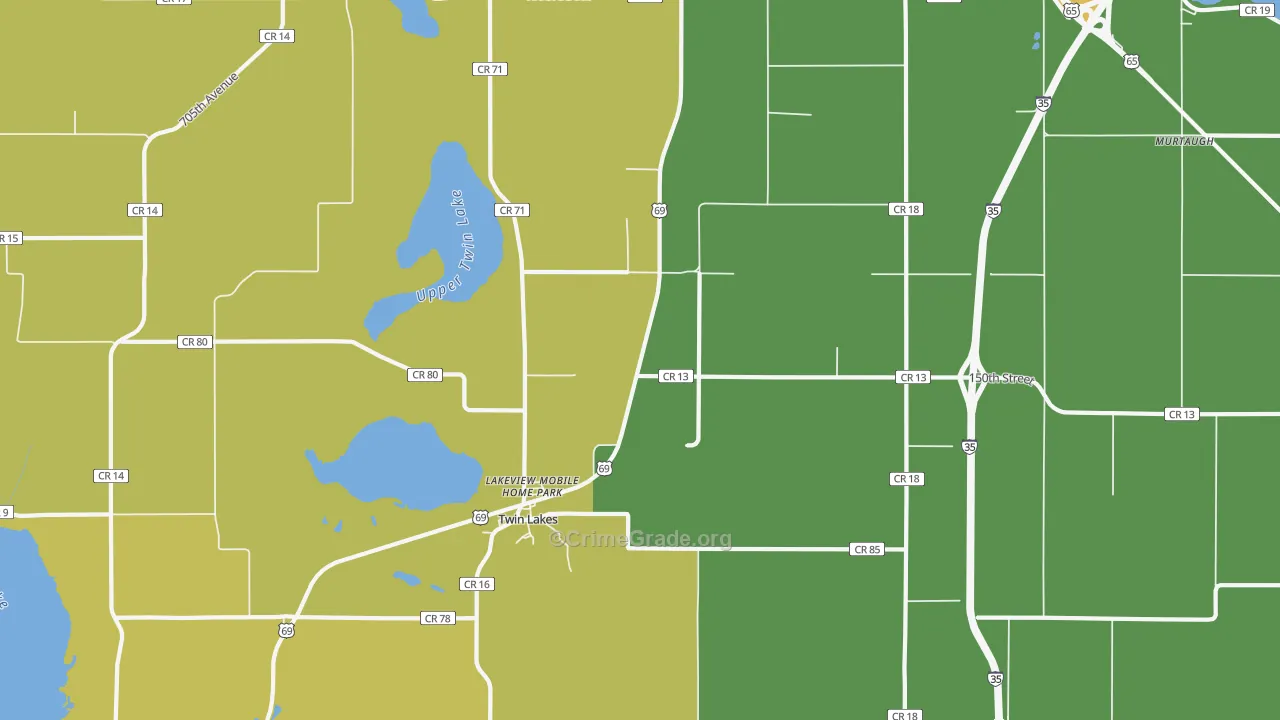 Twin Lakes, MN Map of Drug-Related Crime Rates