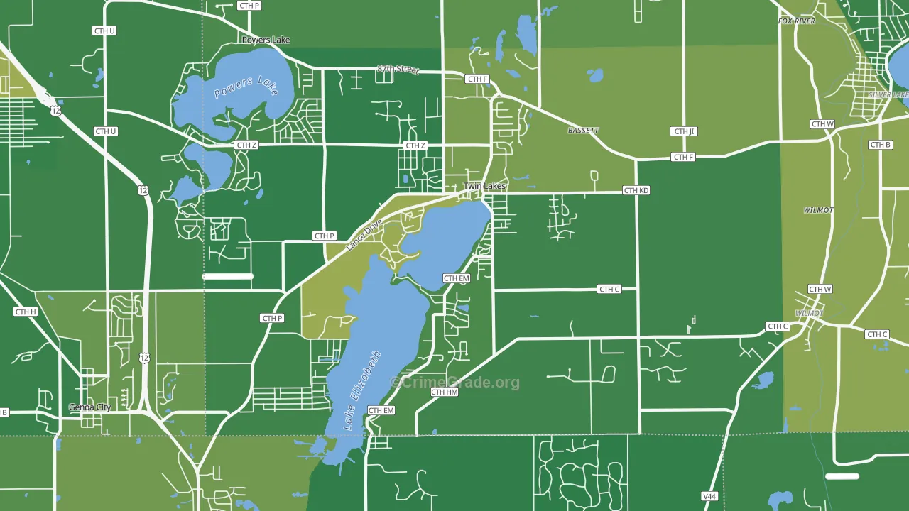 Twin Lakes, WI Map of Drug-Related Crime Rates