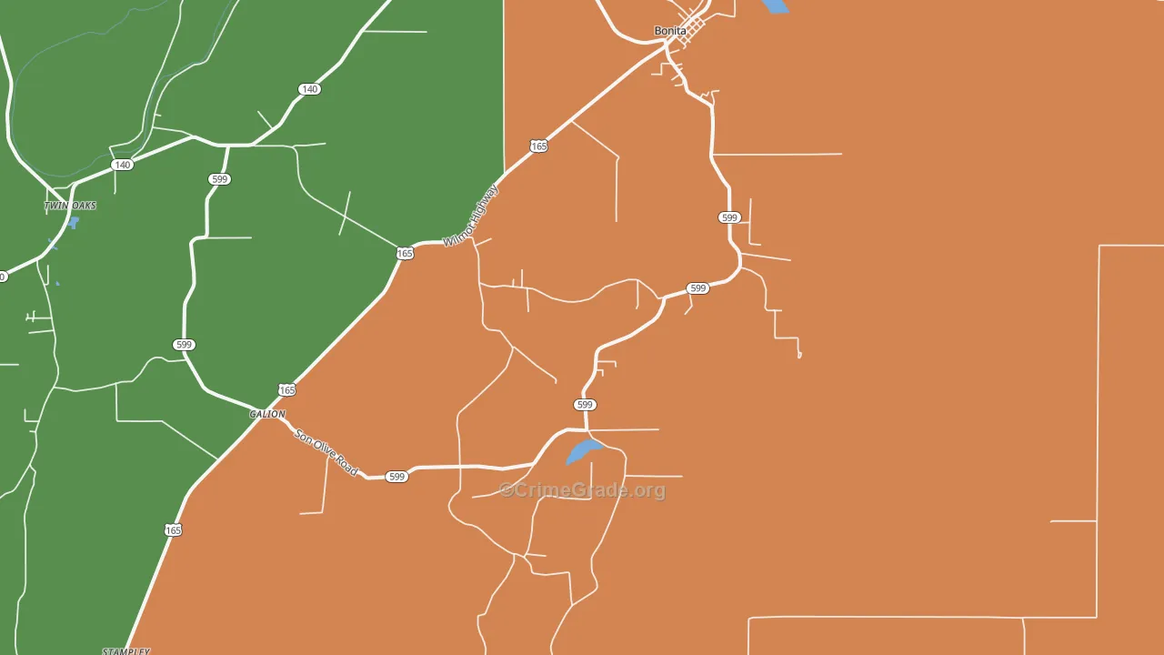Twin Oaks, LA Map of Drug-Related Crime Rates