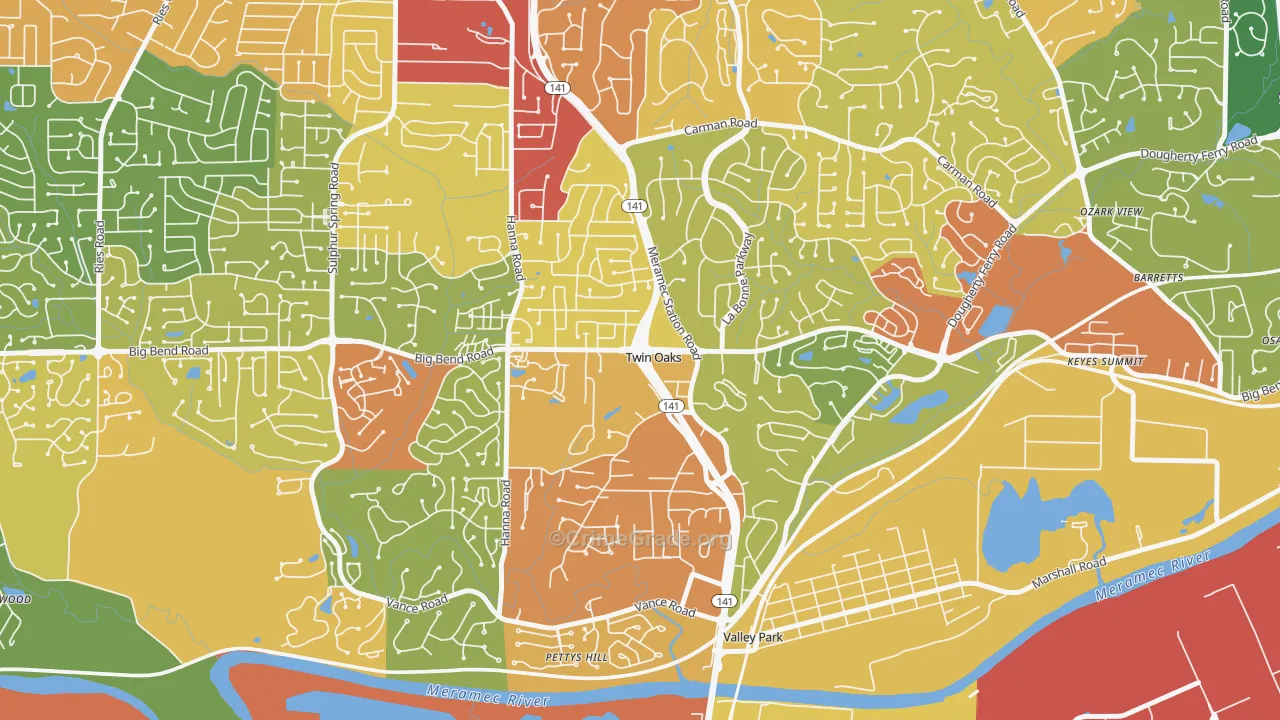 Twin Oaks, MO Map of Drug-Related Crime Rates
