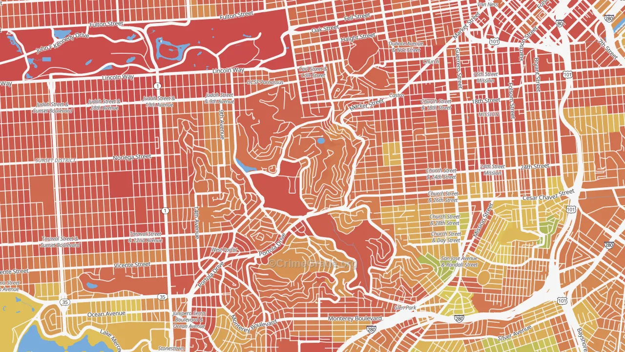 Twin Peaks, San Francisco, CA Map of Drug-Related Crime Rates