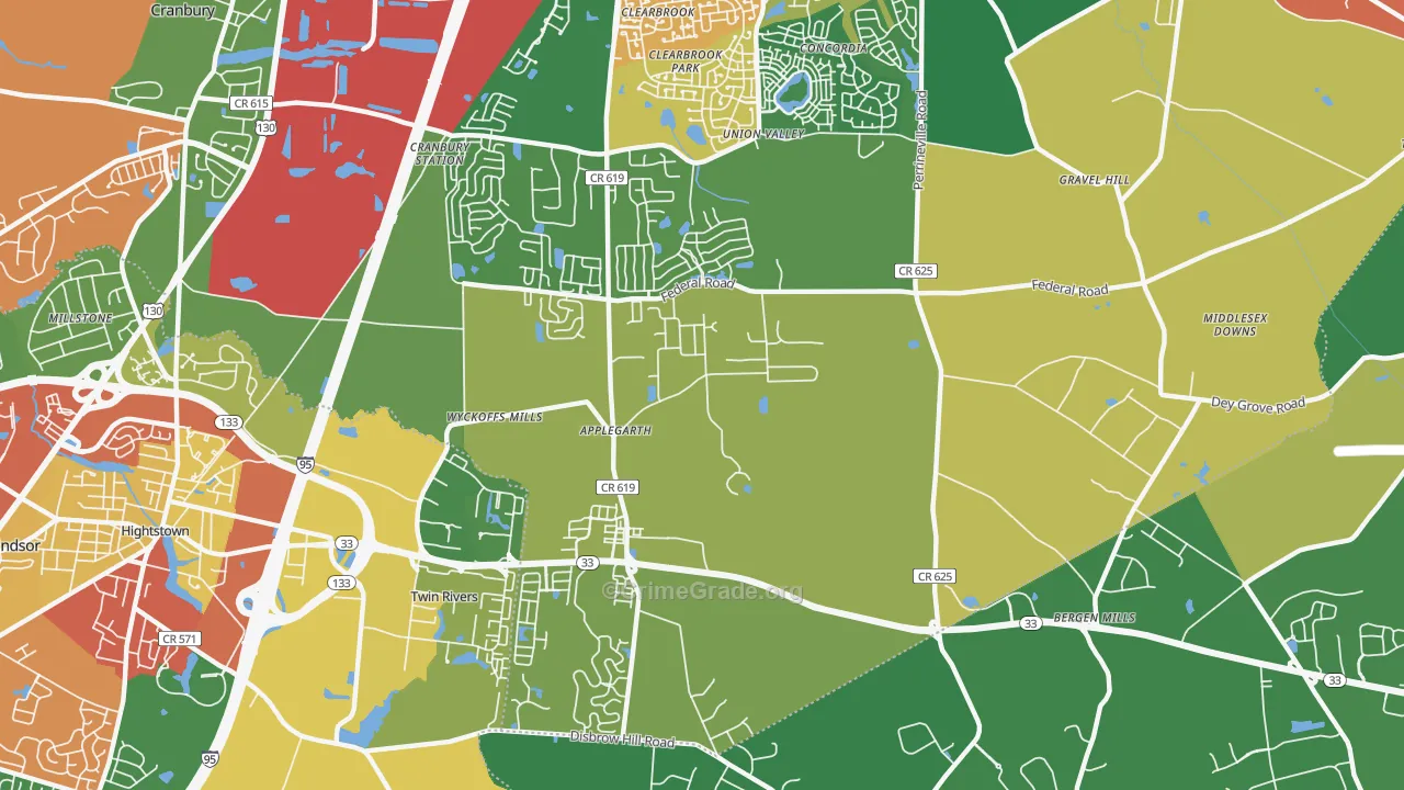 Twin Rivers, NJ Map of Drug-Related Crime Rates