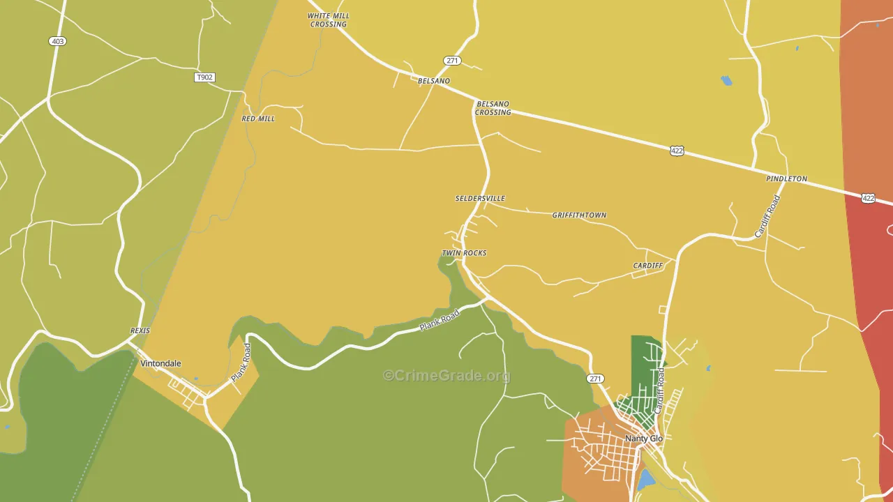 Twin Rocks, PA Map of Drug-Related Crime Rates
