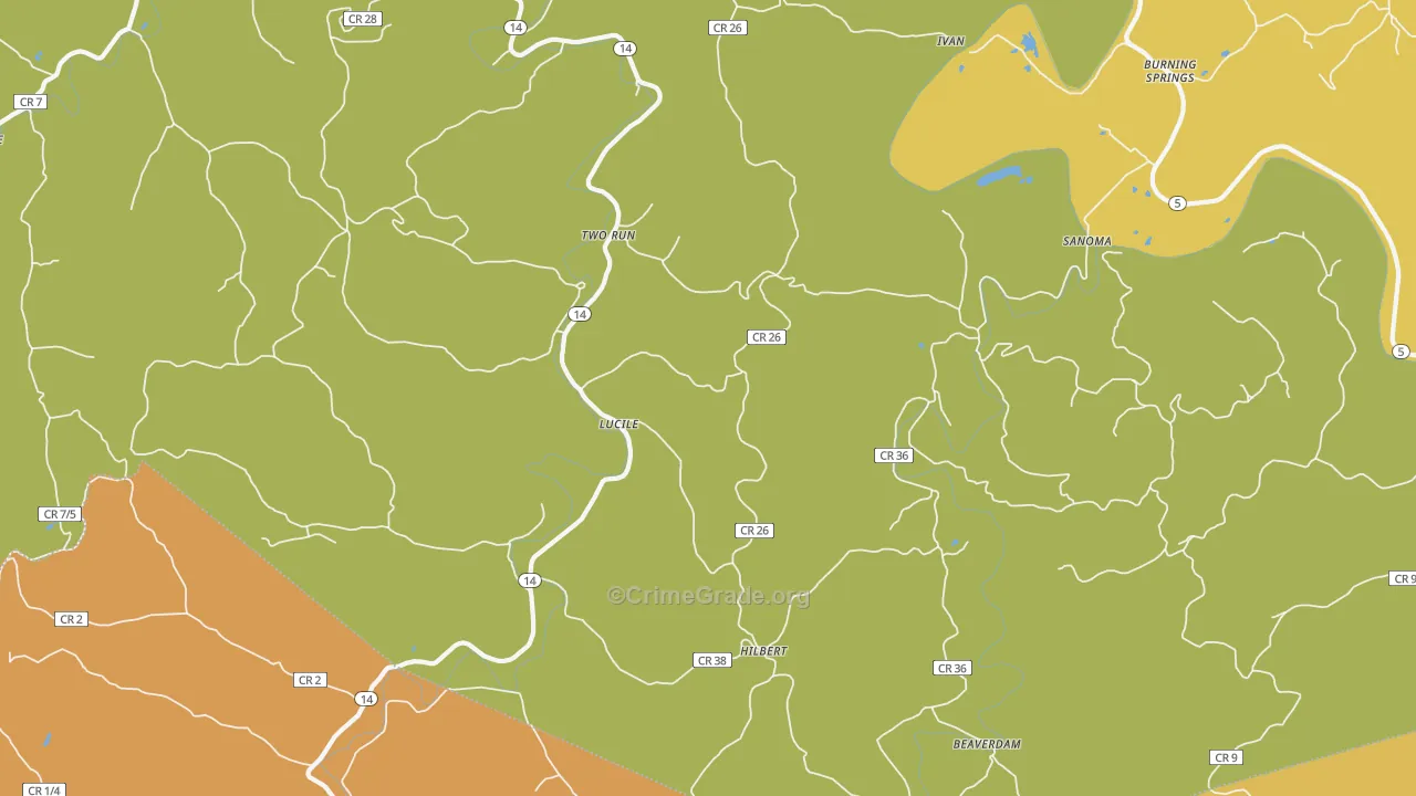 Two Run, WV Map of Drug-Related Crime Rates