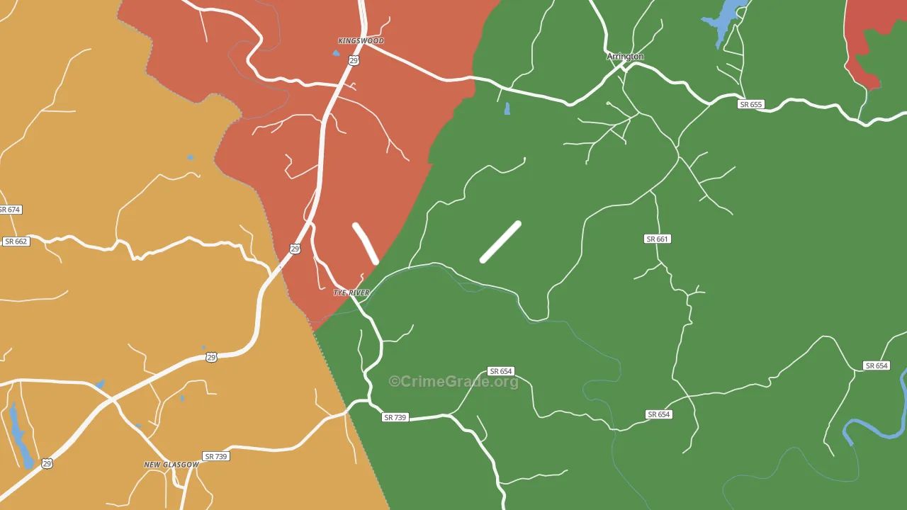 Tye River, VA Map of Drug-Related Crime Rates