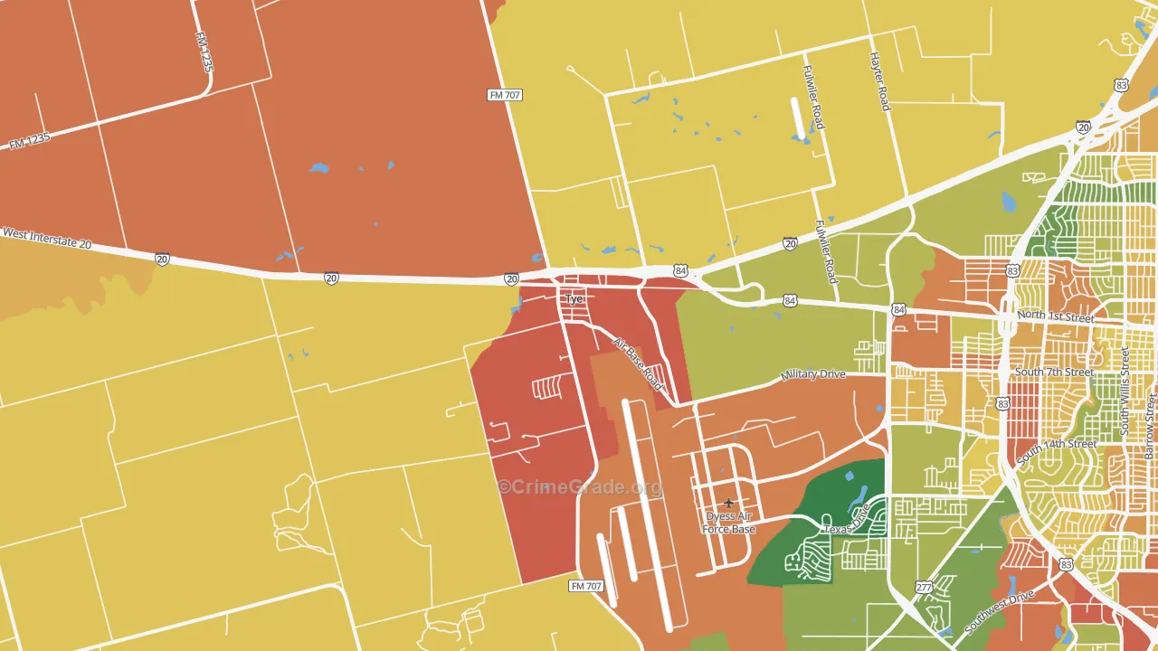 Tye, TX Map of Drug-Related Crime Rates