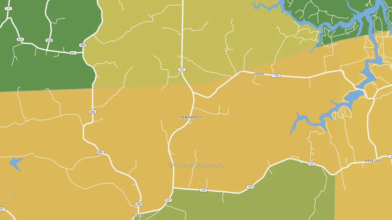 Tyewhoppety, KY Map of Drug-Related Crime Rates