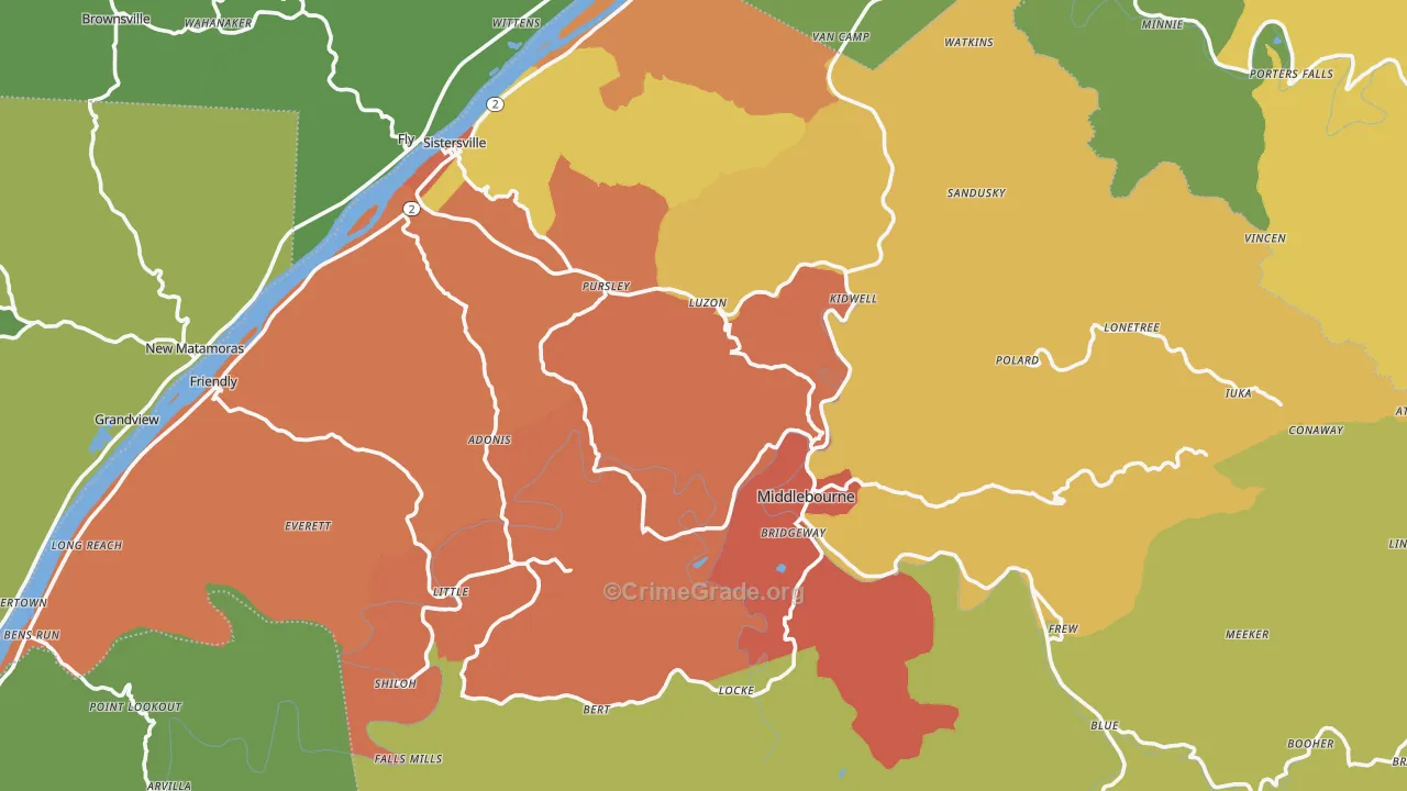 Tyler County, WV Map of Drug-Related Crime Rates