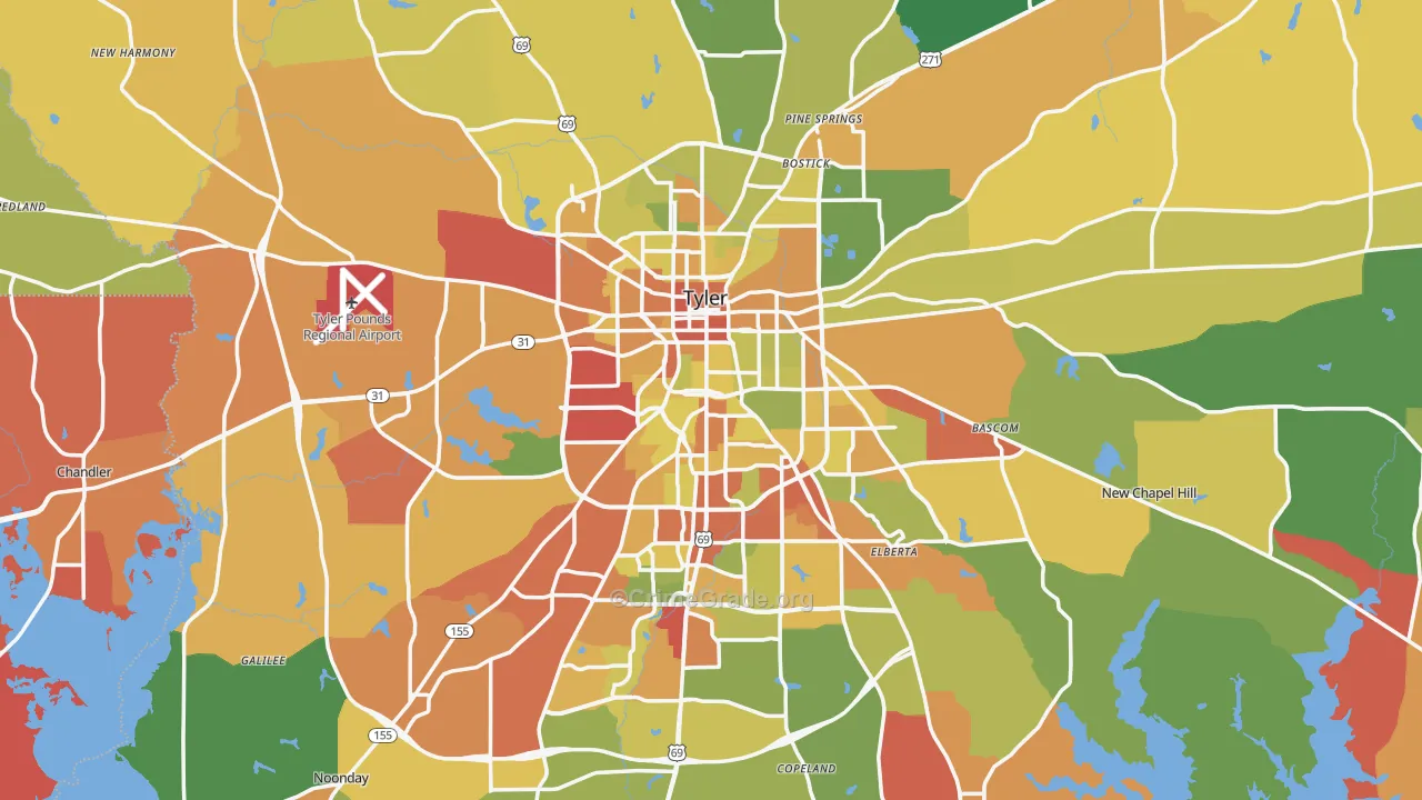 Tyler, TX Map of Drug-Related Crime Rates