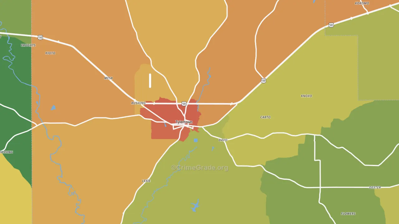 Tylertown, MS Map of Drug-Related Crime Rates
