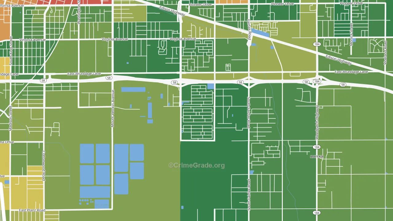 Tyner Homes, Bakersfield, CA Map of Drug-Related Crime Rates
