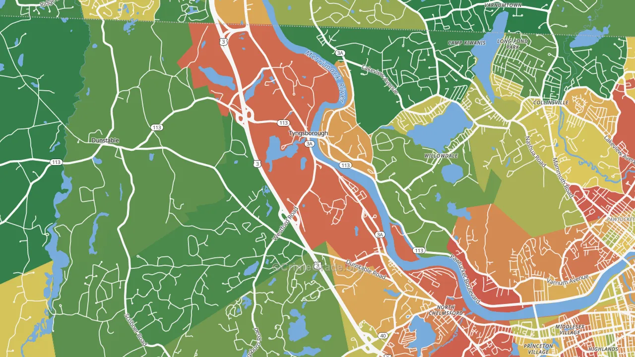 Tyngsboro, MA Map of Drug-Related Crime Rates