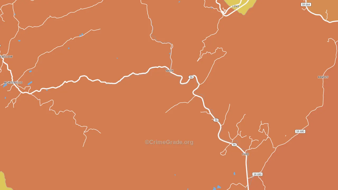Tyro, VA Map of Drug-Related Crime Rates