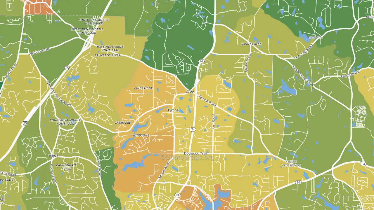 Tyrone, GA Map of Drug-Related Crime Rates