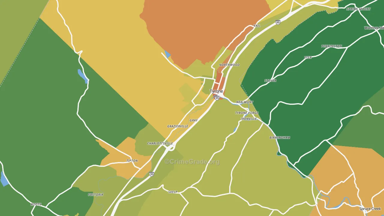 Tyrone, PA Map of Drug-Related Crime Rates