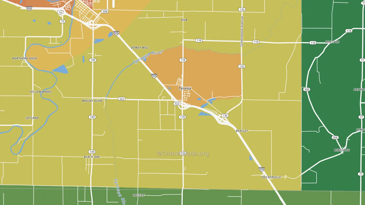 Tyronza, AR Map of Drug-Related Crime Rates