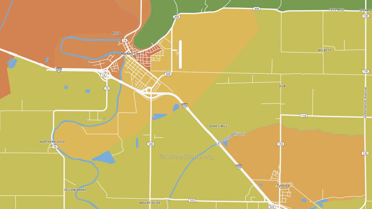 Tyronza Junction, AR Map of Drug-Related Crime Rates