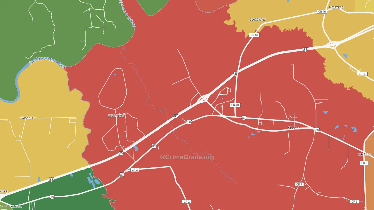 Tysonville, AL Map of Drug-Related Crime Rates