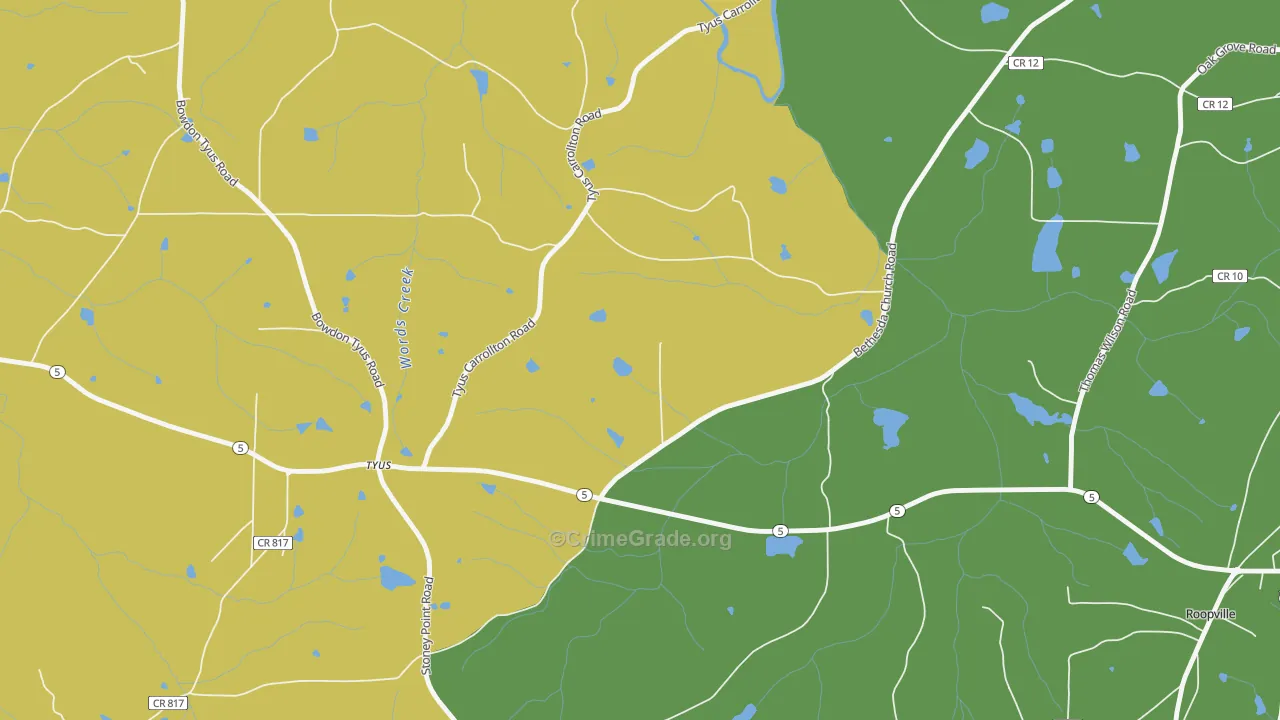 Tyus, GA Map of Drug-Related Crime Rates