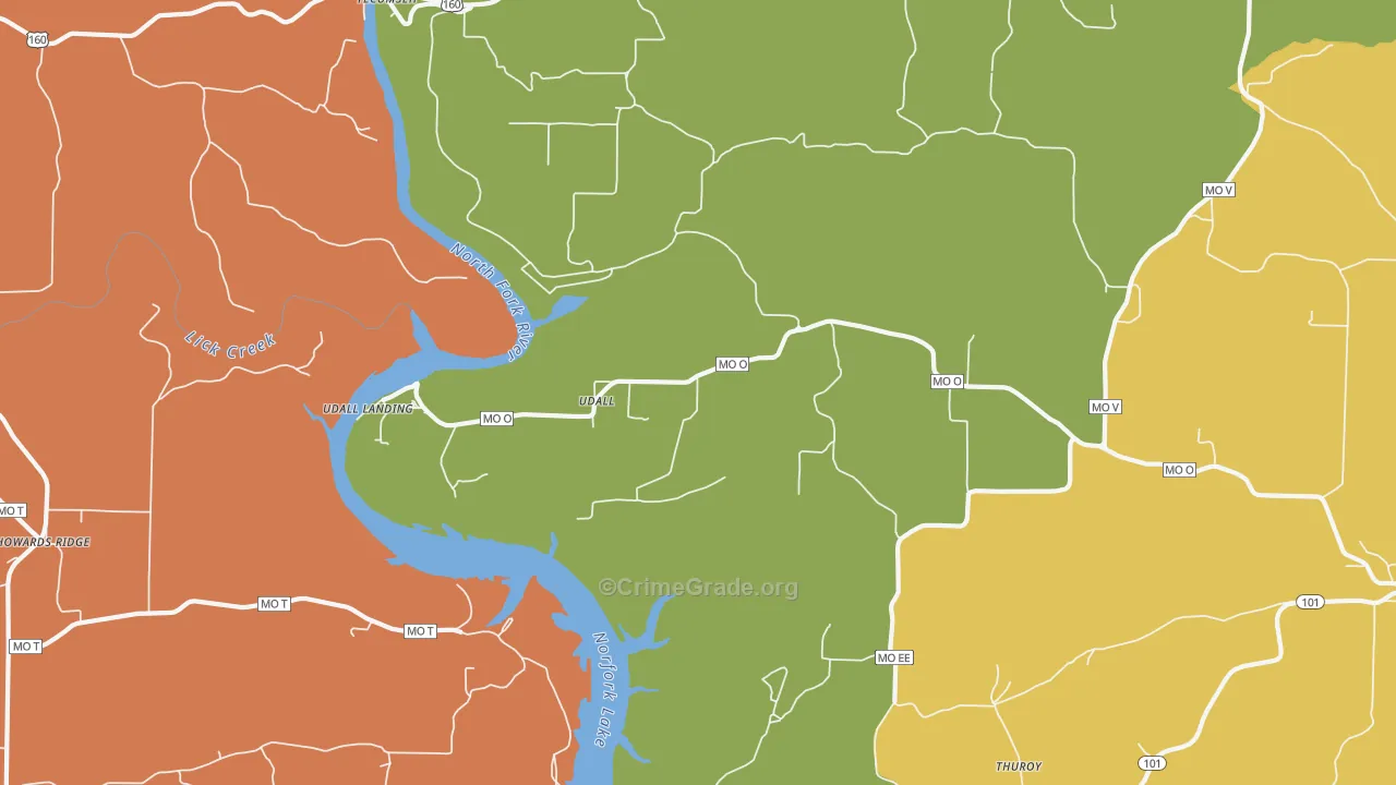 Udall, MO Map of Drug-Related Crime Rates