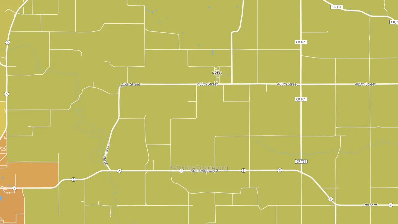 Udell, IA Map of Drug-Related Crime Rates