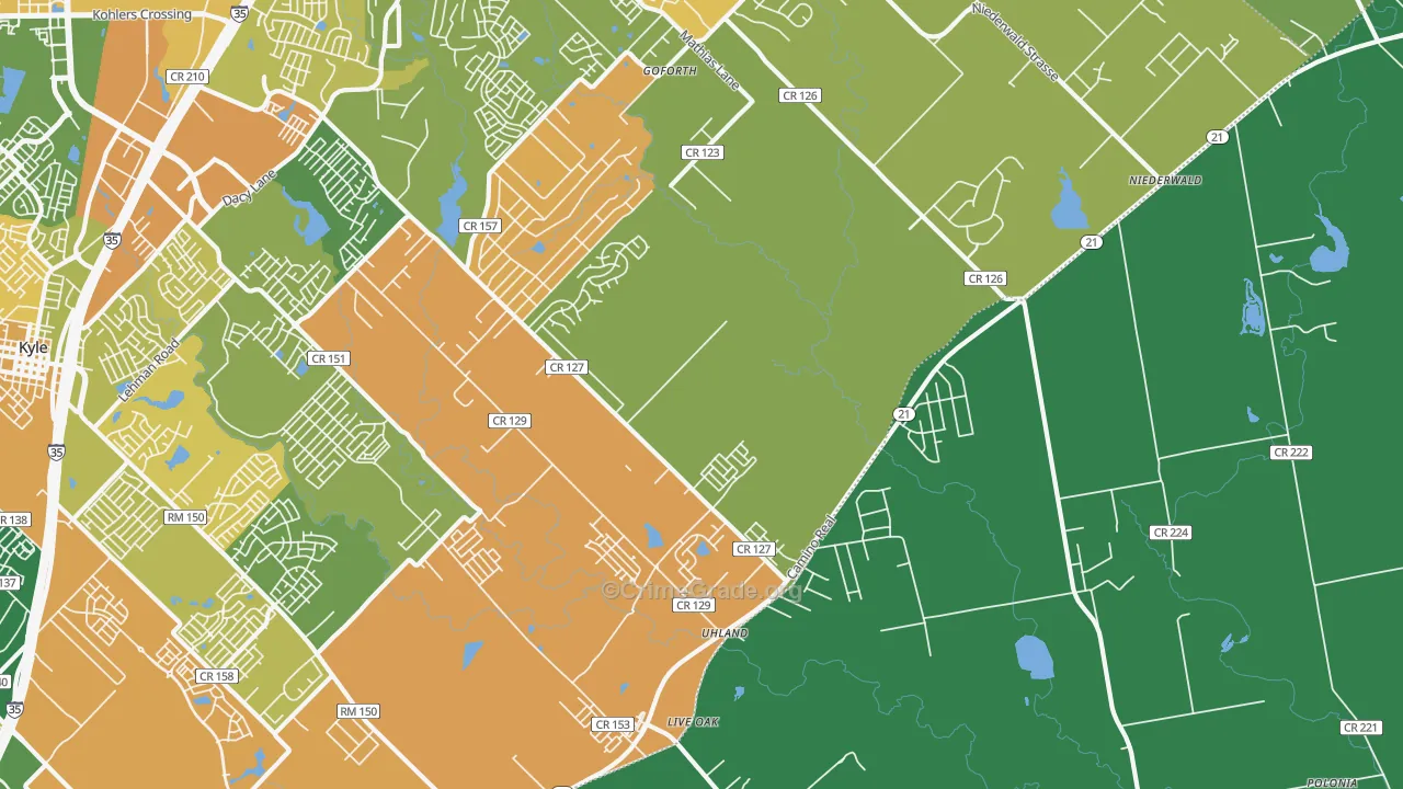 Uhland, TX Map of Drug-Related Crime Rates